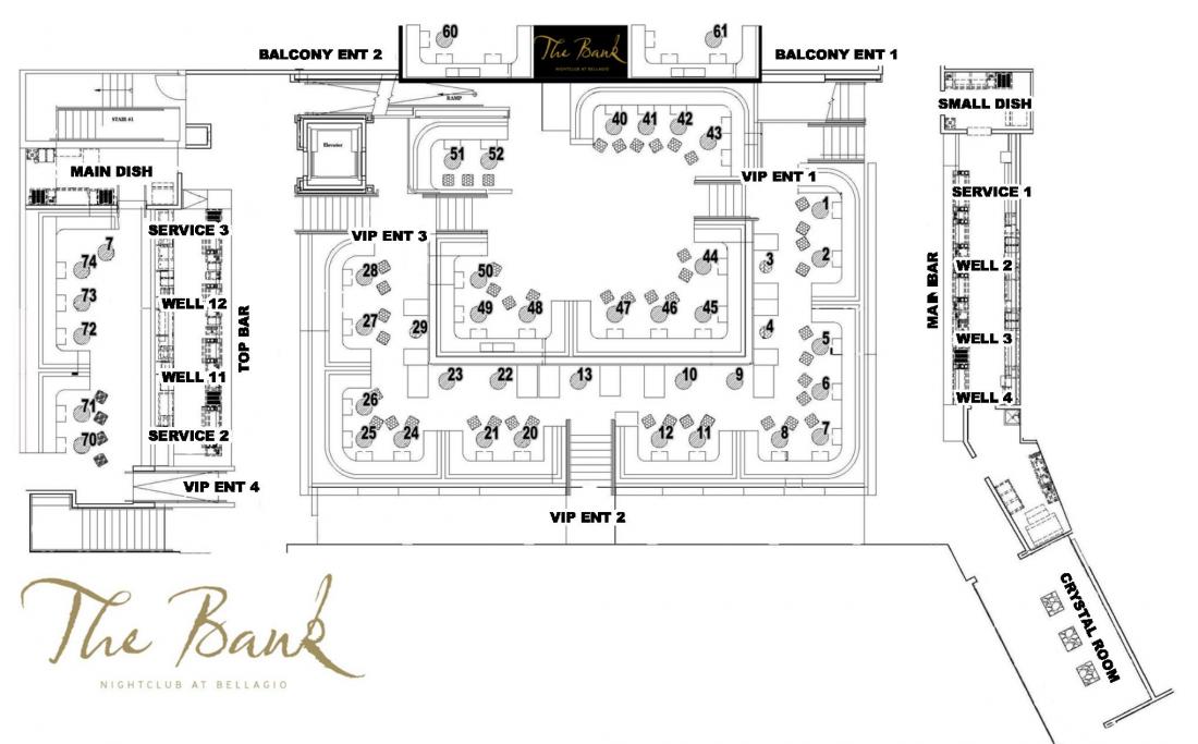 Las Vegas Strip Map Nightclubs And Table Layouts The Bank Nightclub Floor Plan