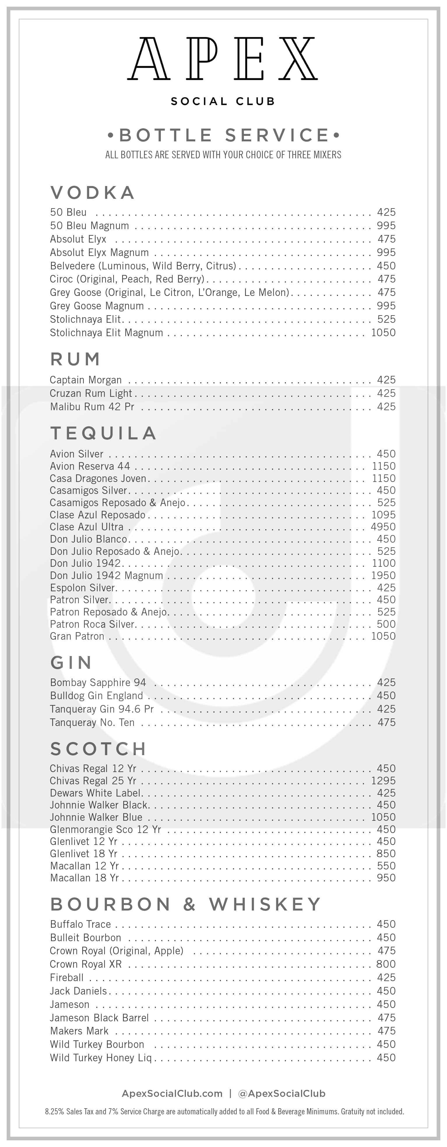 Apex Social Club Bottle Service Book Your Vip Table Now Jackcolton Apex Social Club Menu